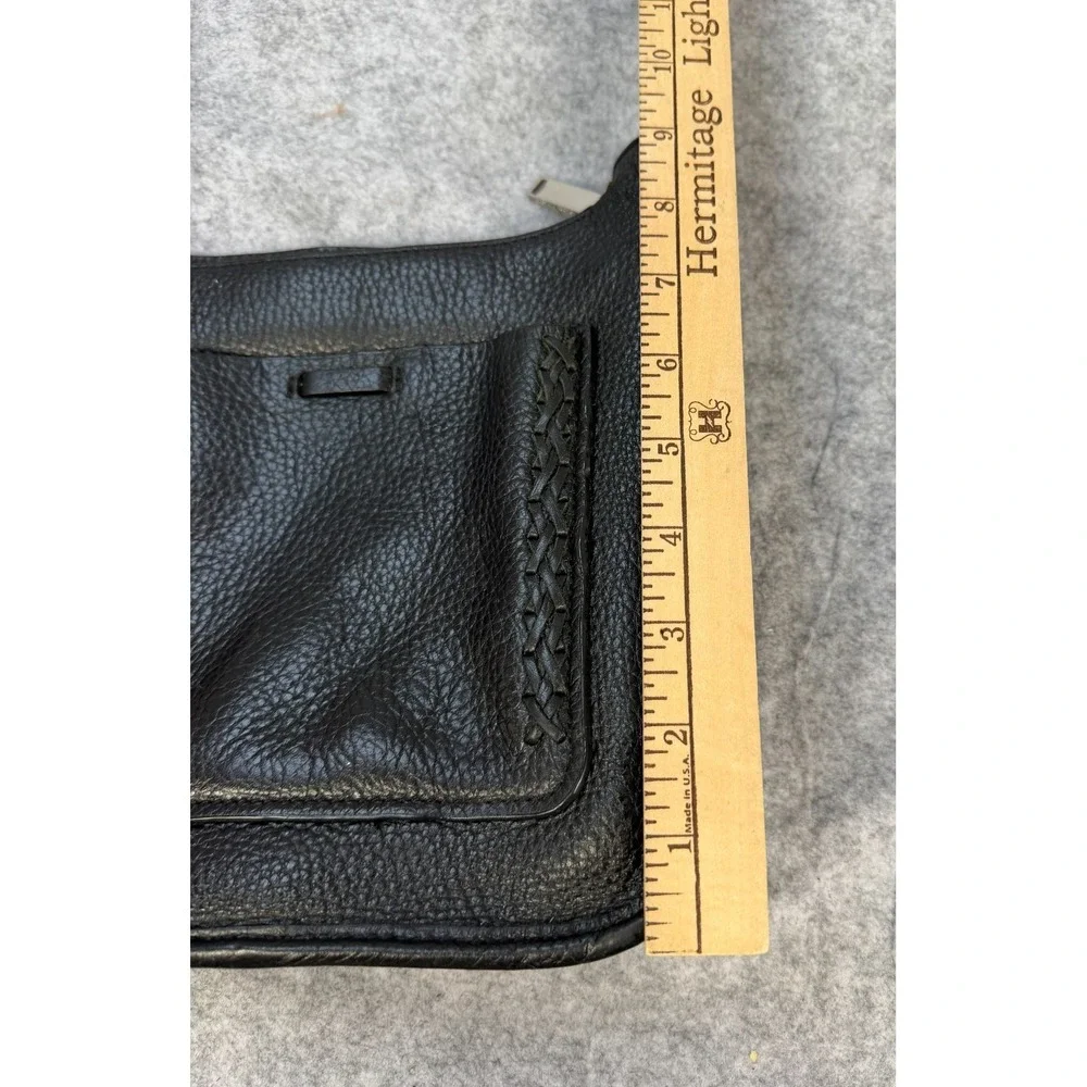 Rebecca Minkoff Black Pebbled Leather Crossbody Braided Trim Zip Top Messenger